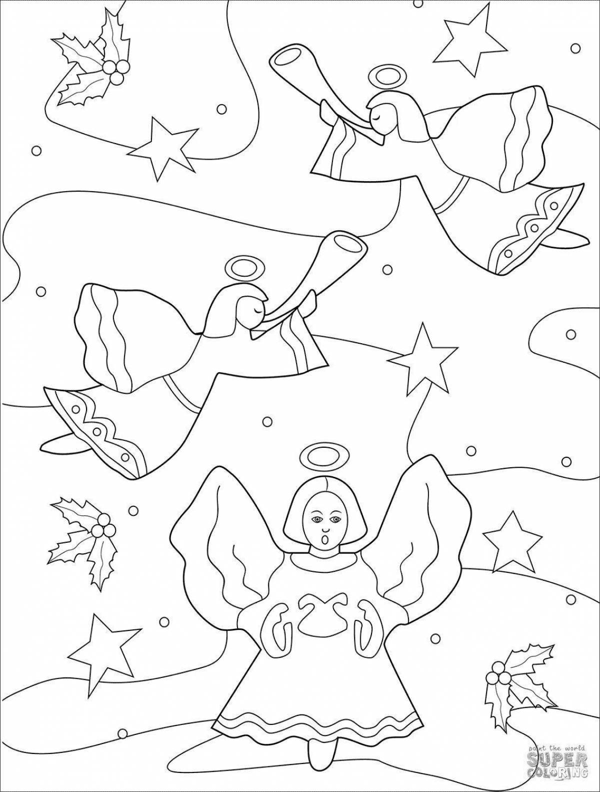 Раскраска Раскраска грандиозные новогодние ангелы