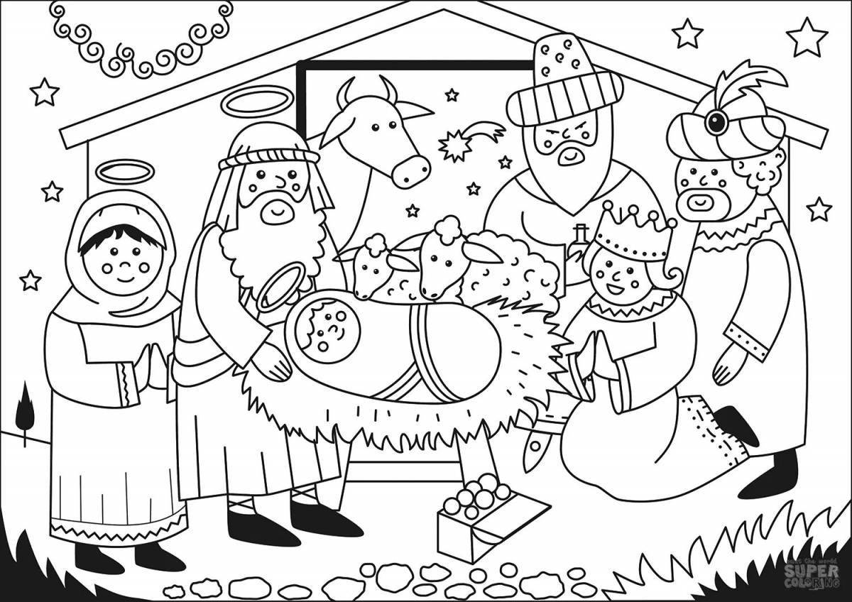 Whimsical Christmas coloring pages of the Magi