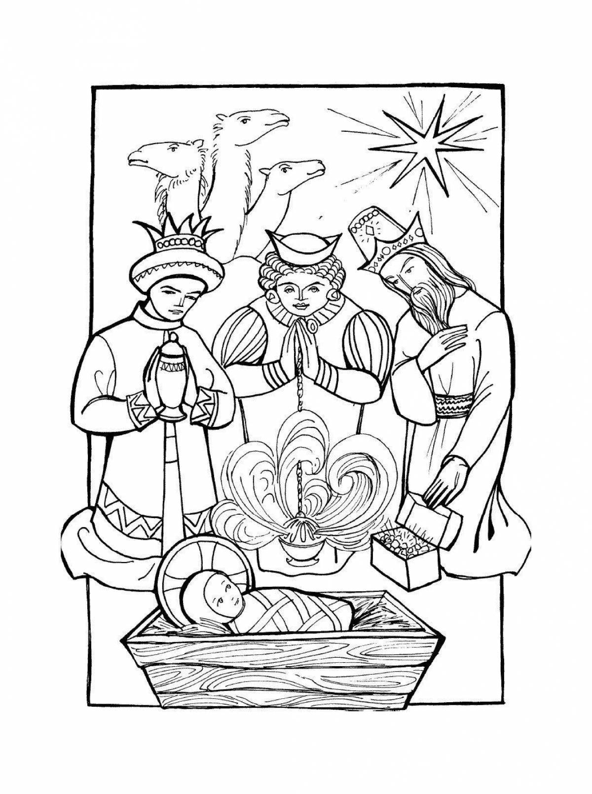 Coloring book beckoning Christmas Magi