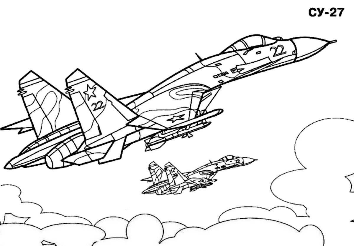 Подробная страница раскраски военного самолета
