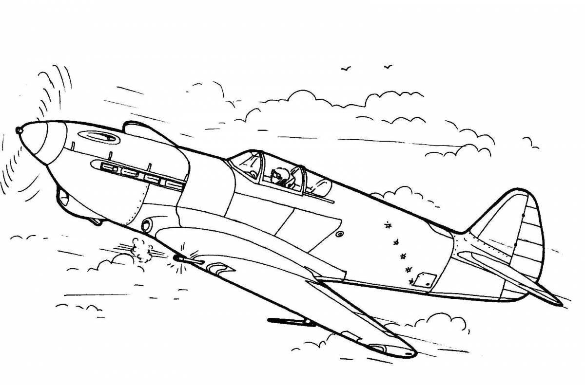 Glowing military aircraft coloring page