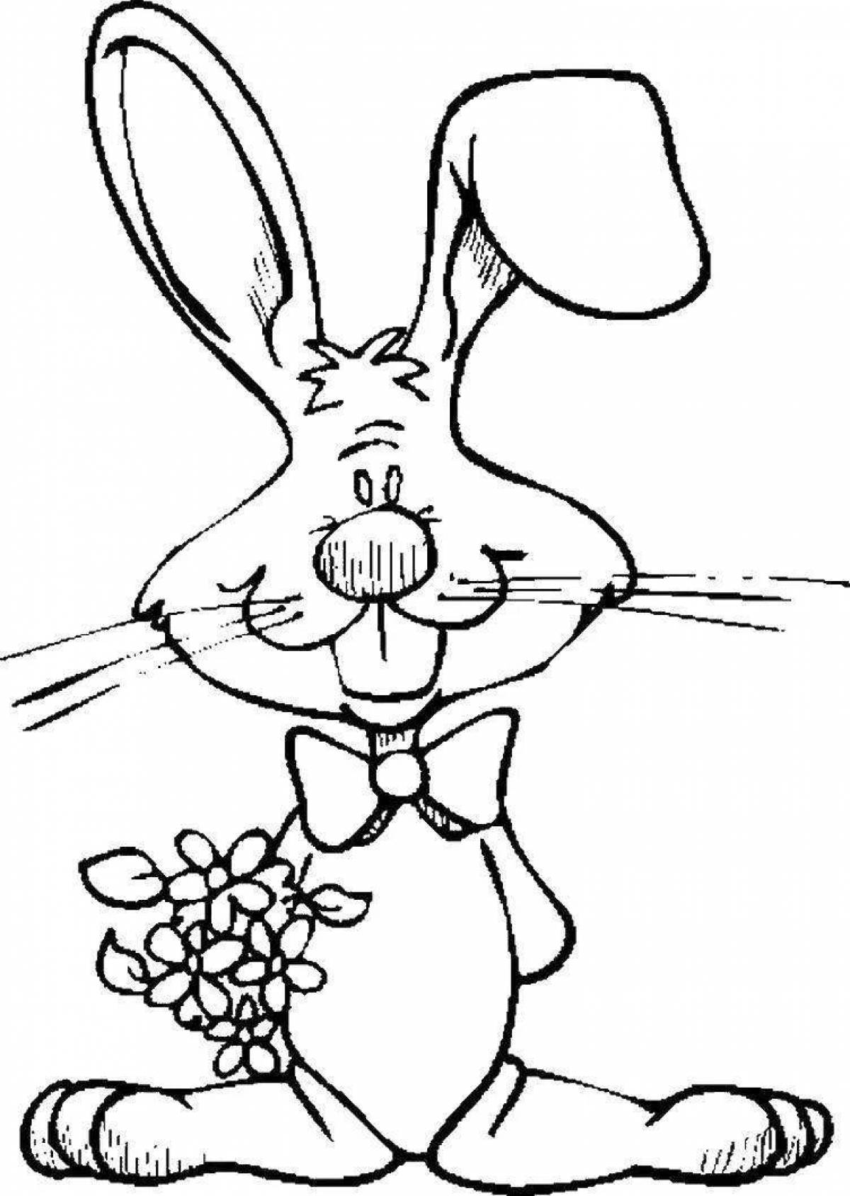Smiling rabbit cartoon coloring book