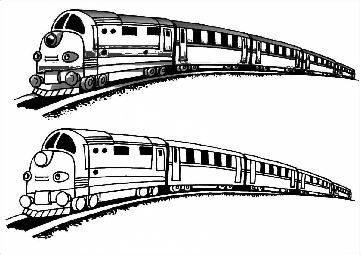 Красочная страница раскраски железнодорожного транспорта