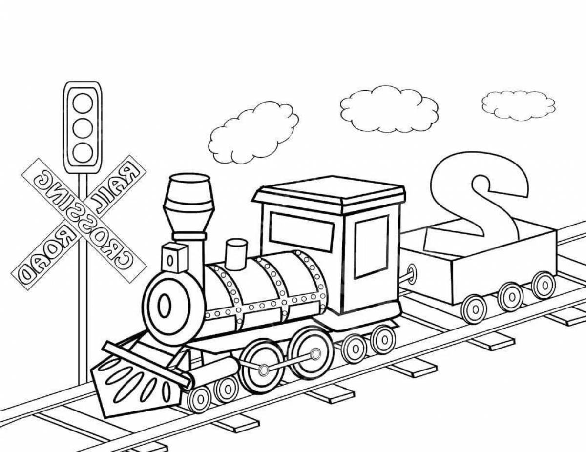 Игривая страница раскраски железнодорожного транспорта