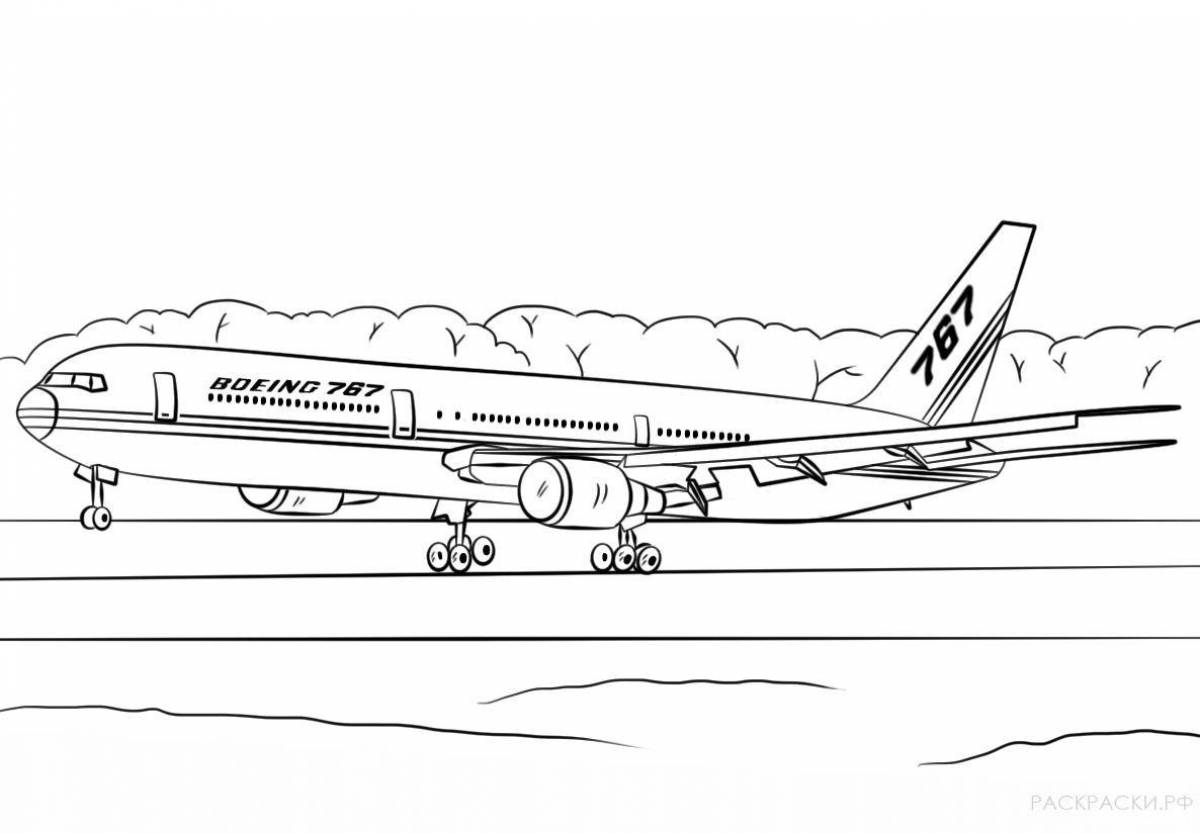 Colorfully illustrated Boeing 777 coloring book