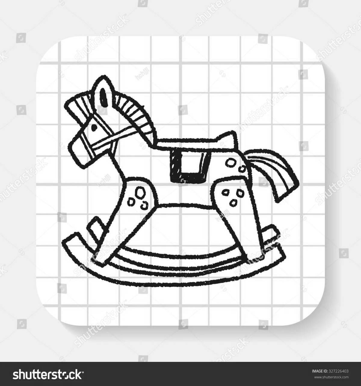Glowing rocking horse coloring page