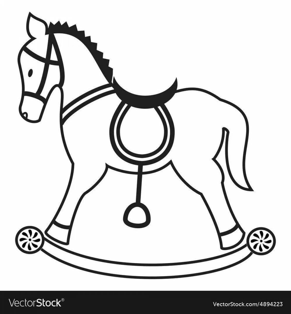 Анимированная страница раскраски лошадки-качалки