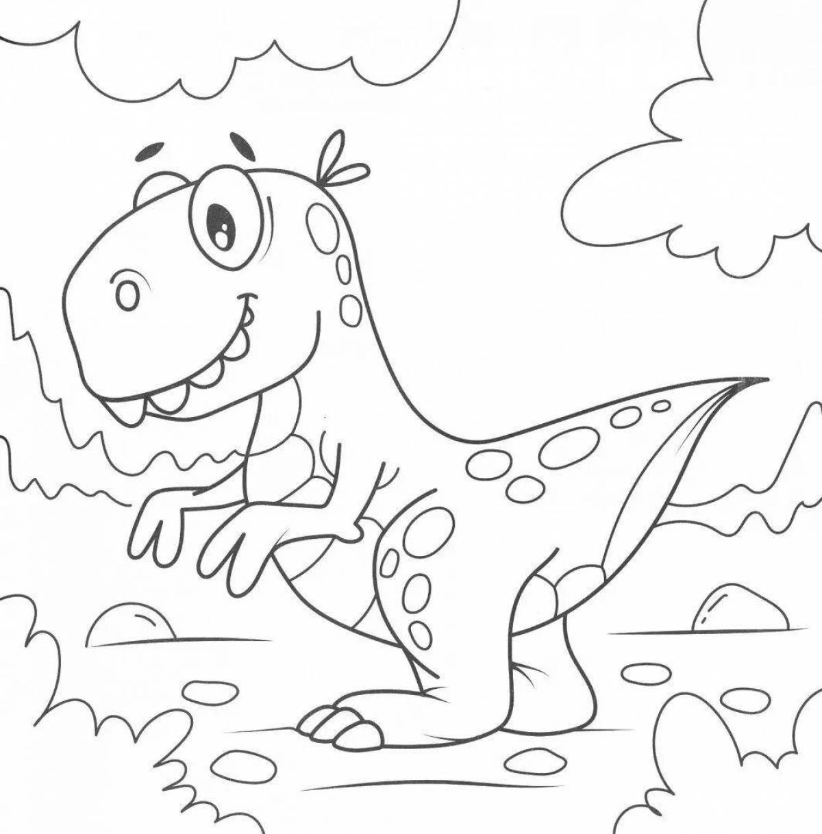 Раскраска радостный мультяшный динозавр