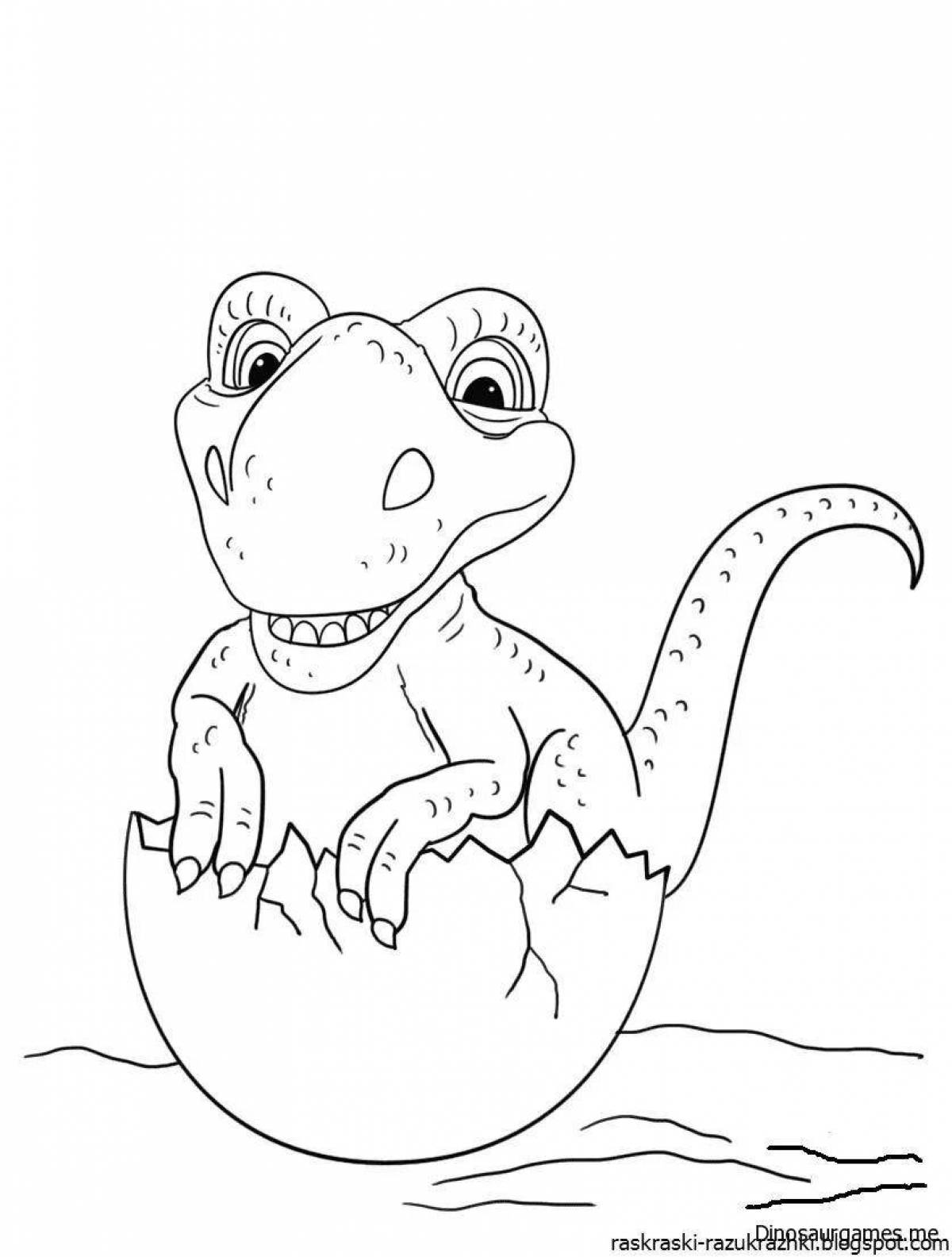 Забавный мультяшный динозавр раскраска