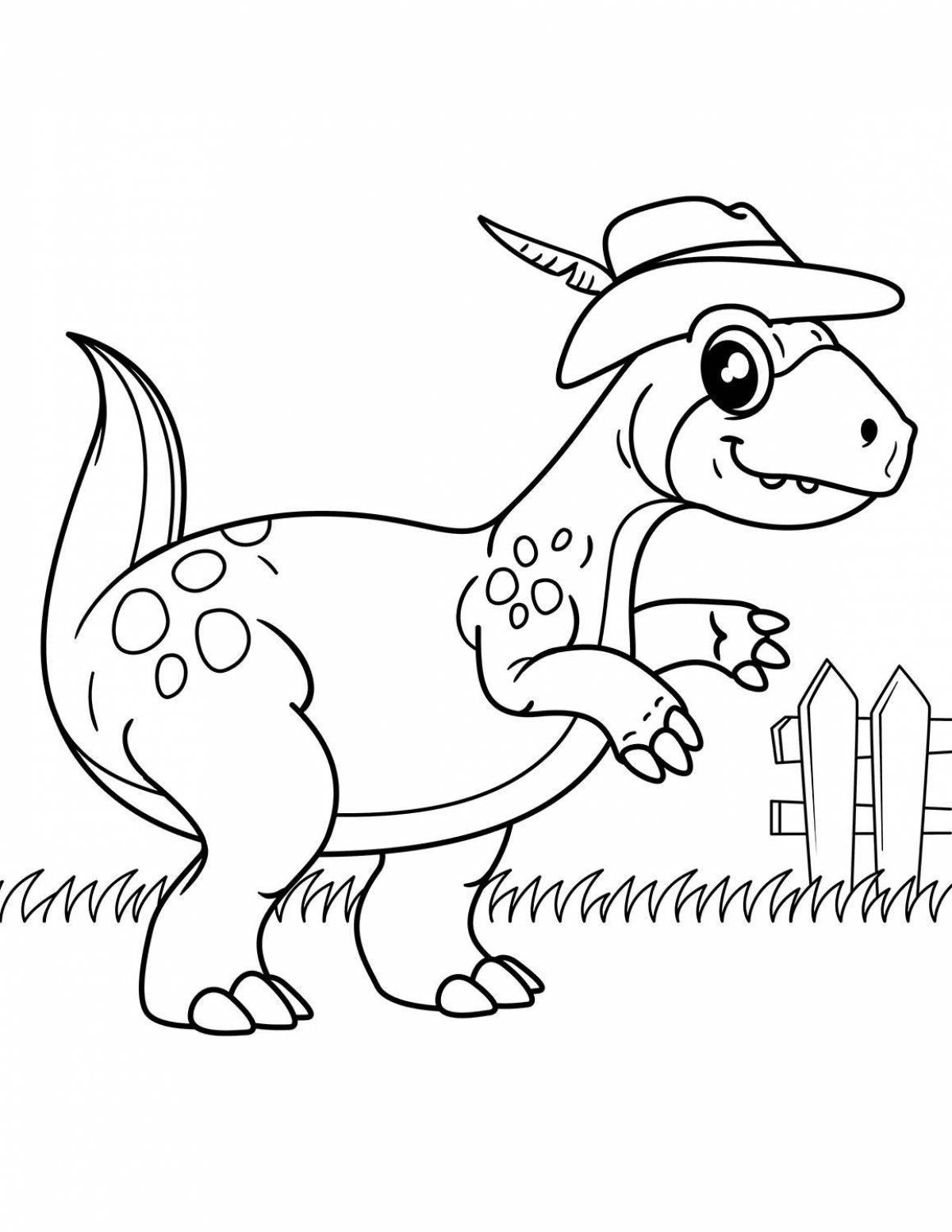 Coloring book energetic cartoon dinosaur