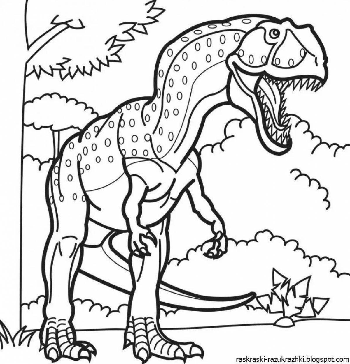 Coloring book glowing cartoon dinosaur