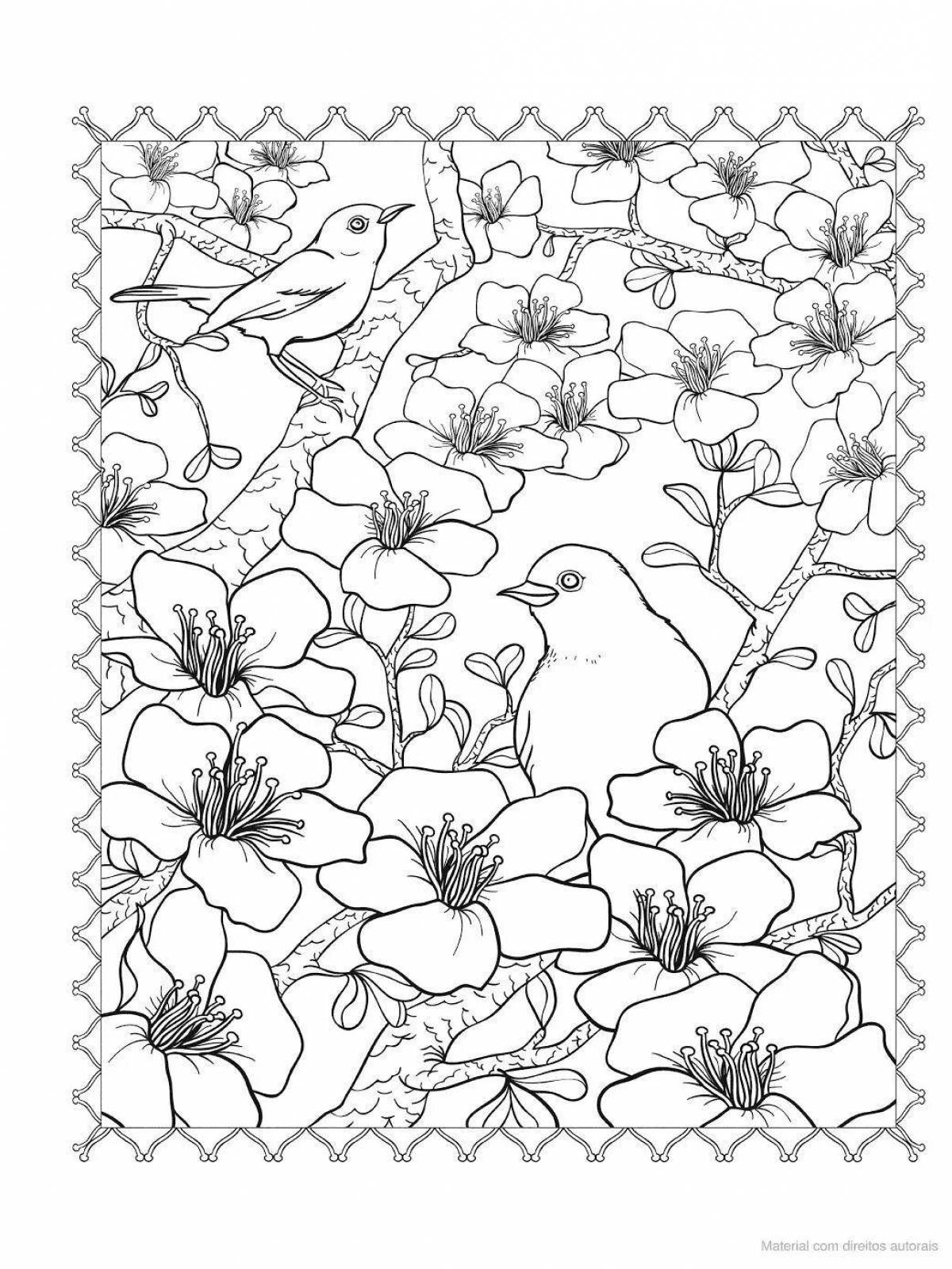 Relaxing spring anti-stress coloring book