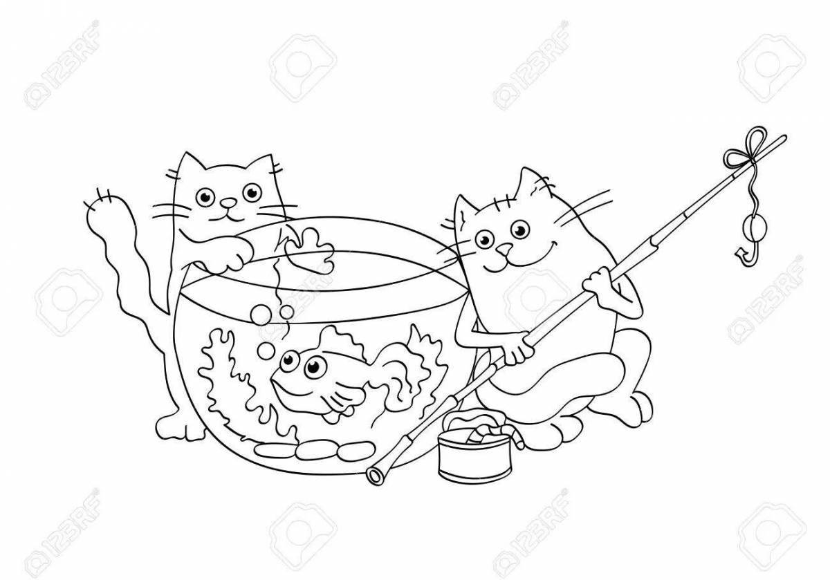Раскраска fun cat sausage coloring page