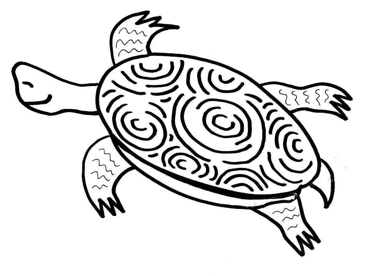 Coloring cute red-eared turtle