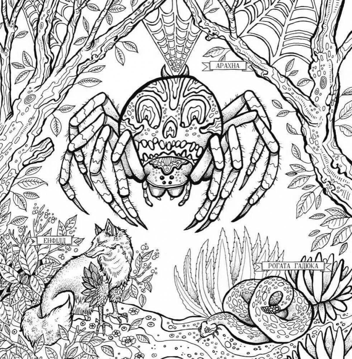 Soothing anti-stress spider coloring book