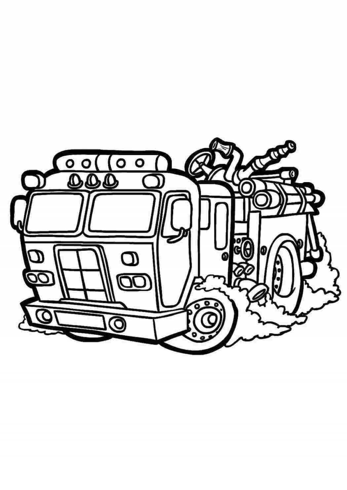 Glittering fire truck coloring page