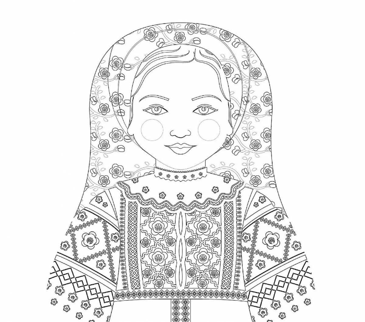 Coloring page nice belarusian doll