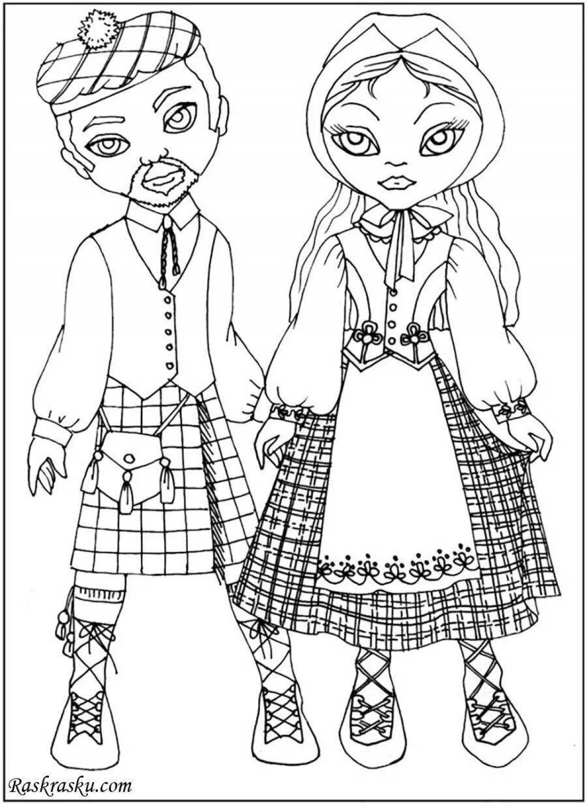 Colouring serene Belarusian doll
