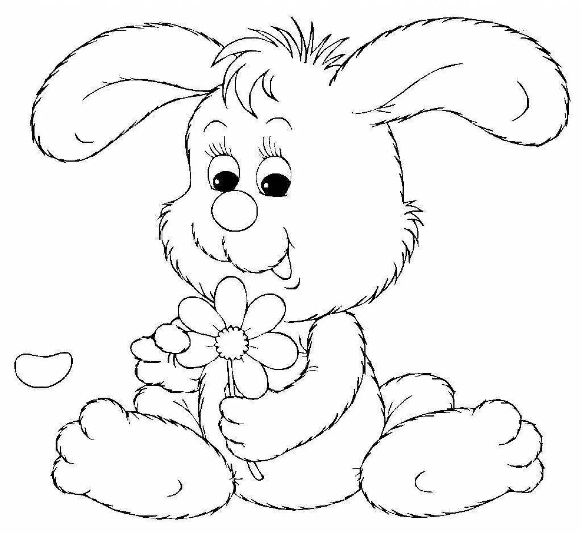 Coloring book fluffy long-haired rabbit