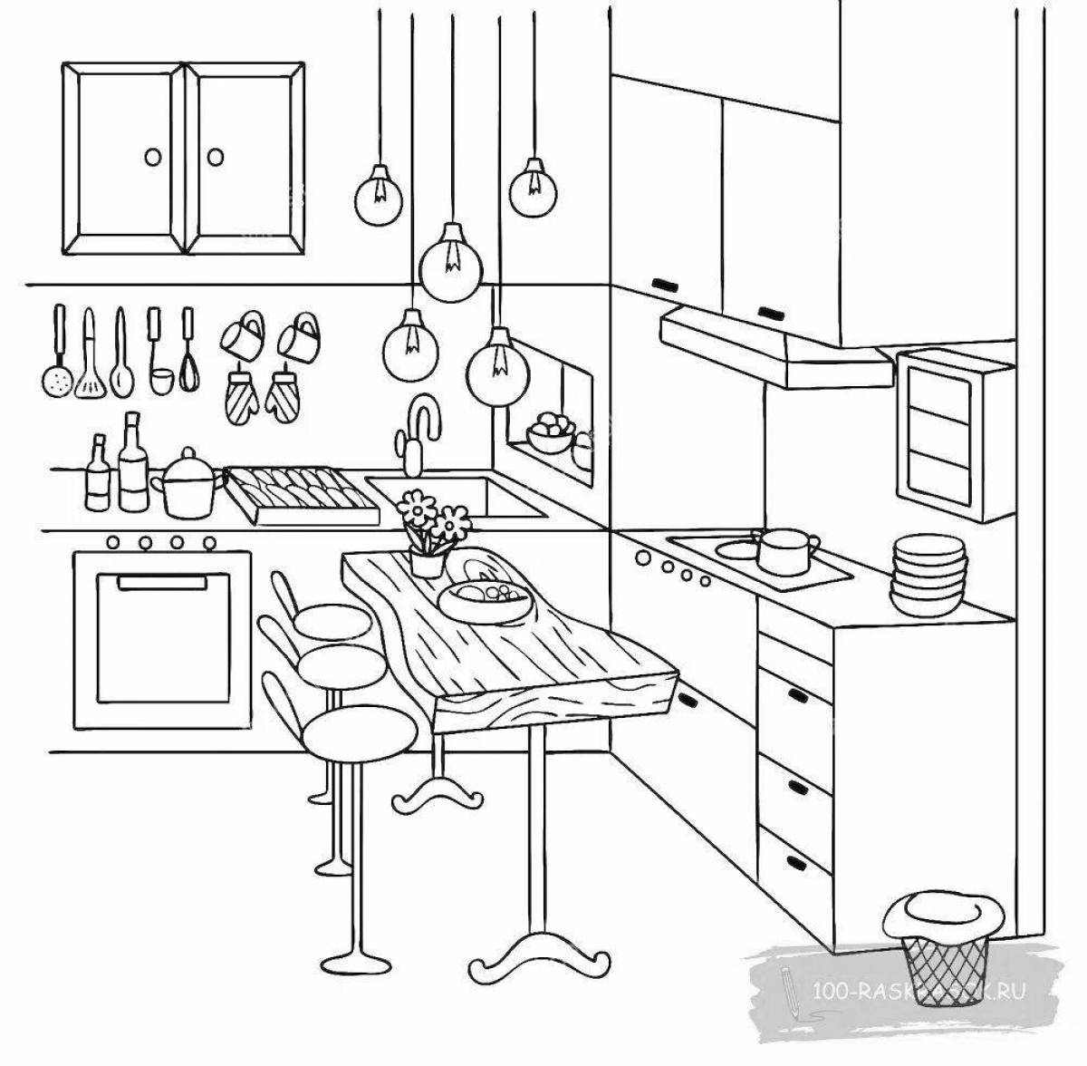 Интерьер кухни раскраска