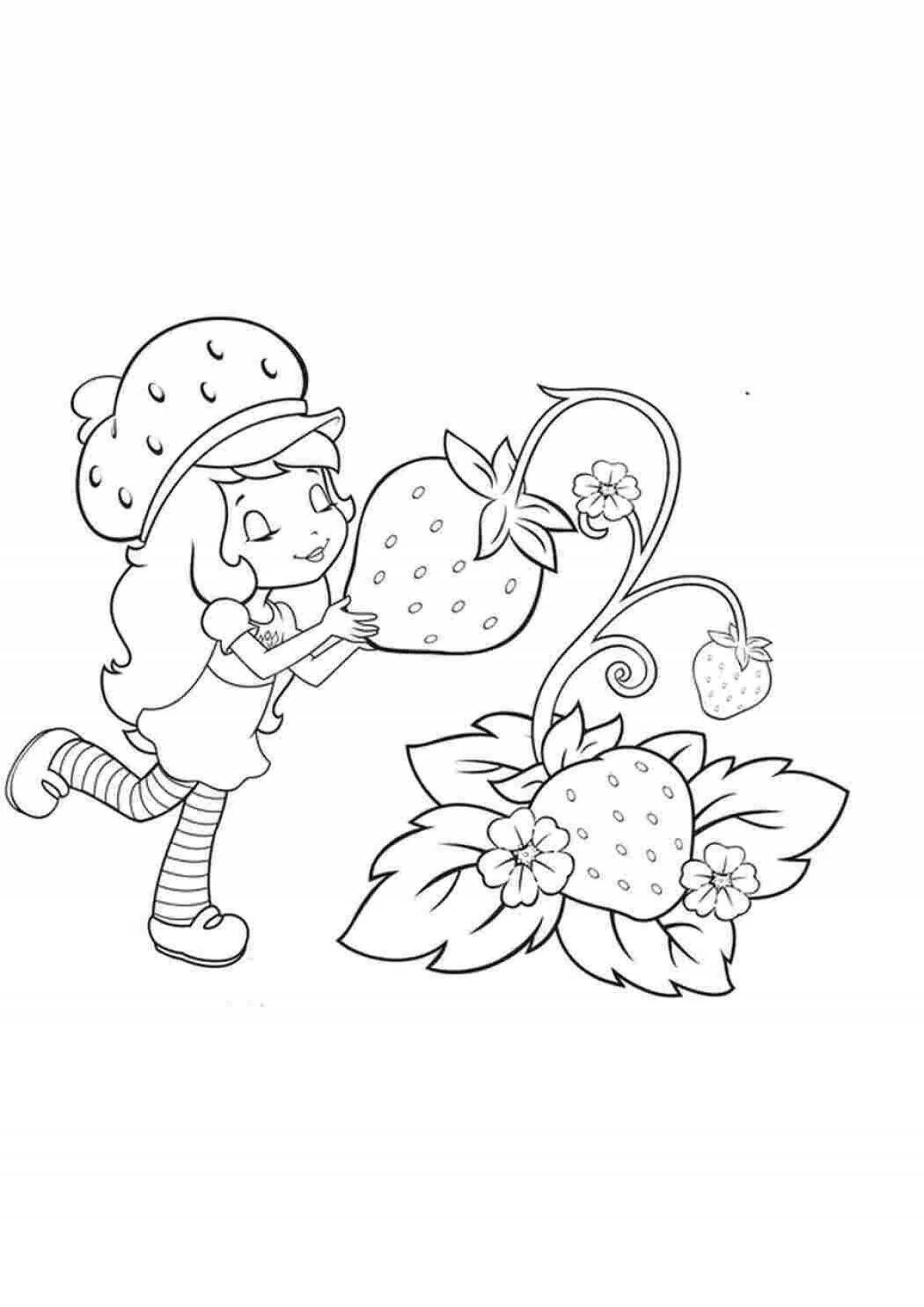 Playful strawberry coloring page