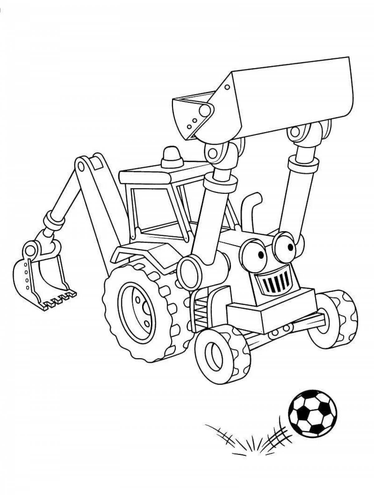 Friendly robot tractor coloring page