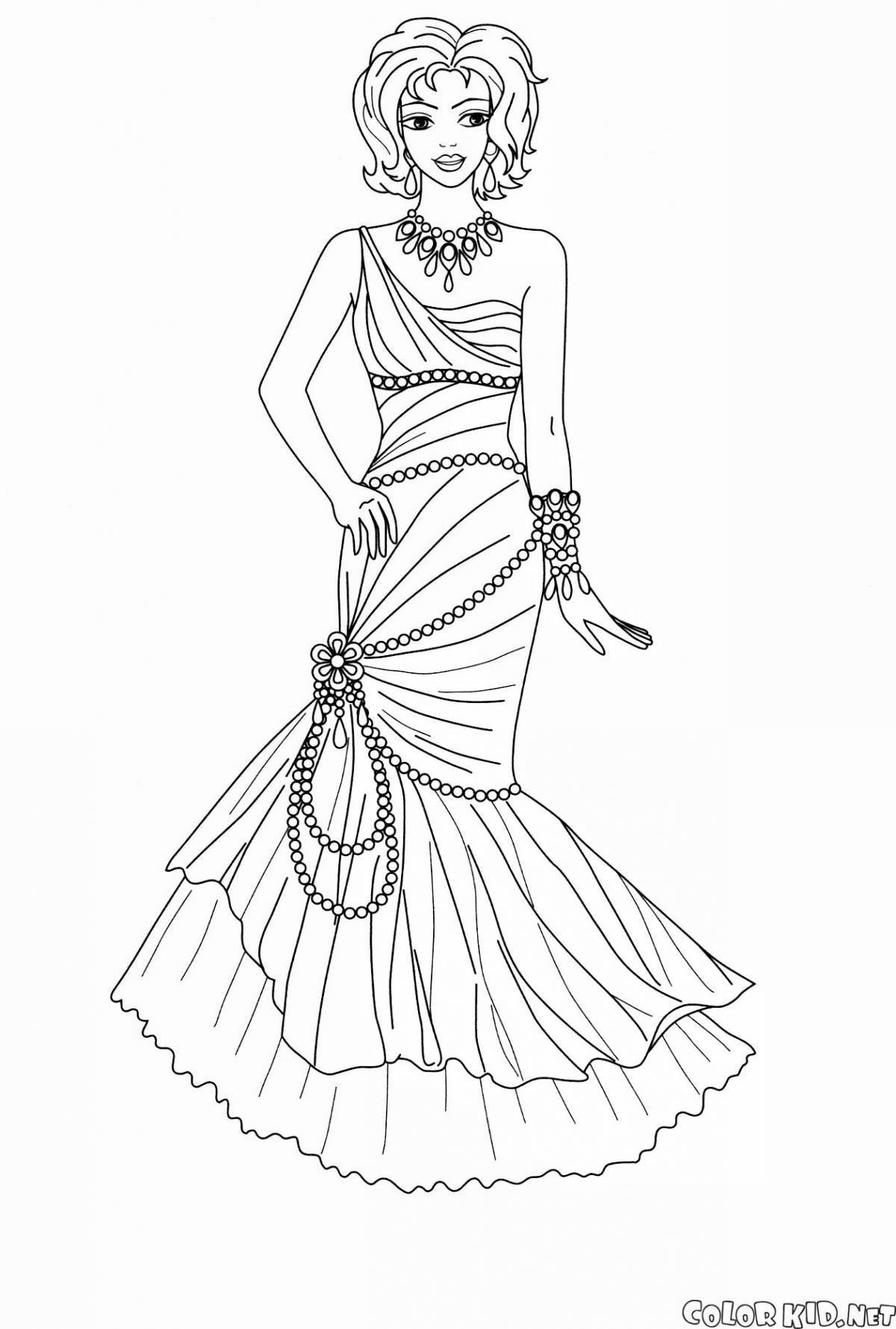 Coloring page charming beautiful dress
