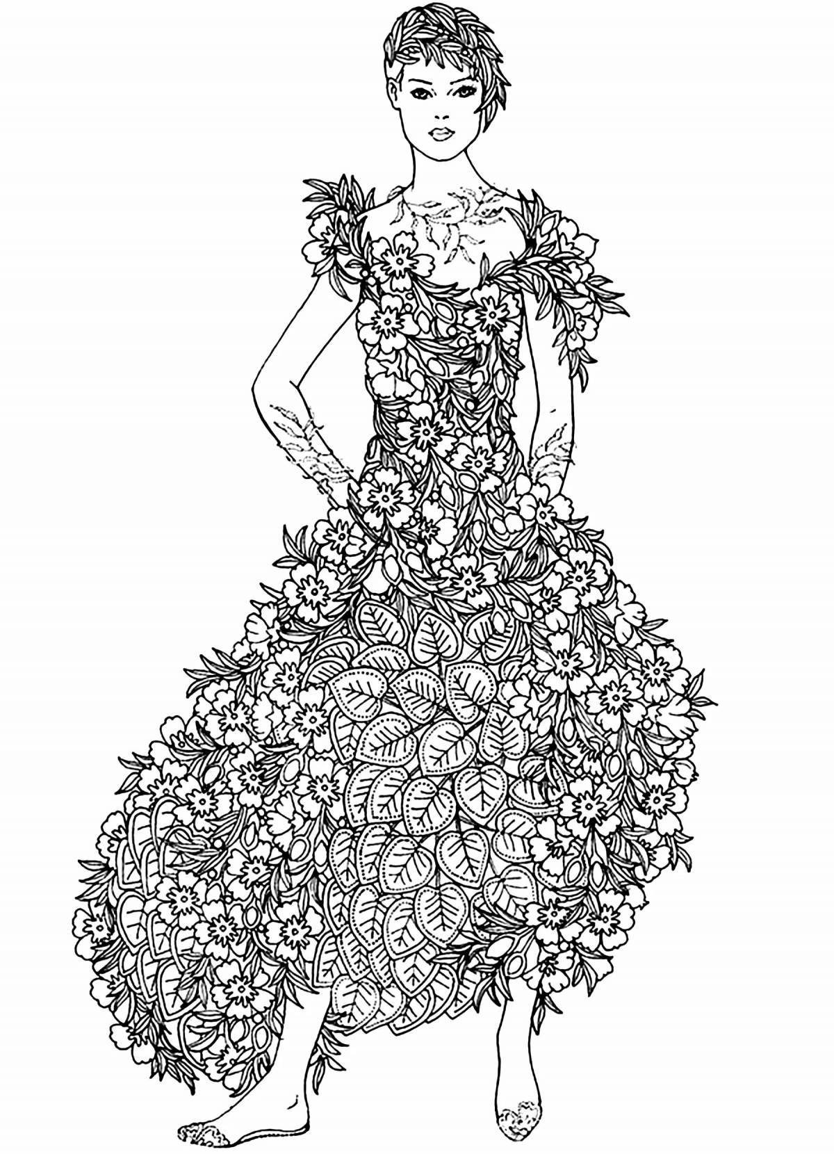 Coloring book sparkling beautiful dress