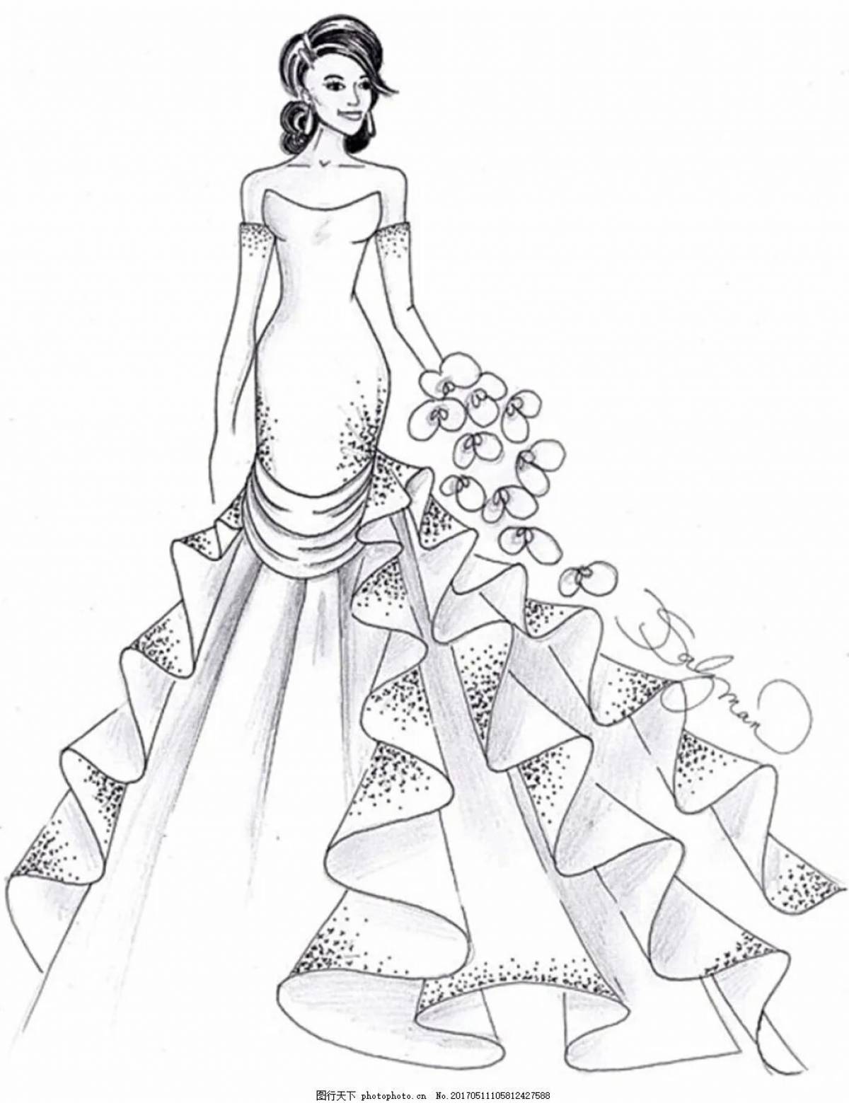 Coloring book charming beautiful dress