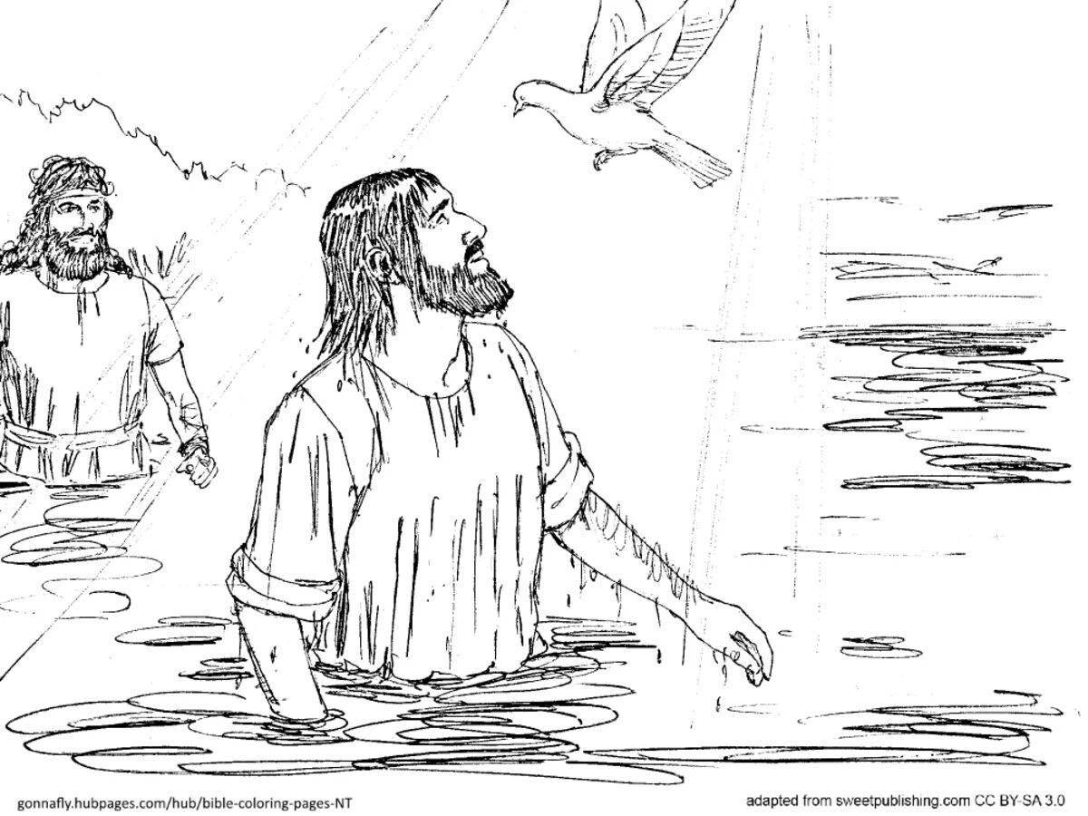 Coloring page glowing jesus baptism