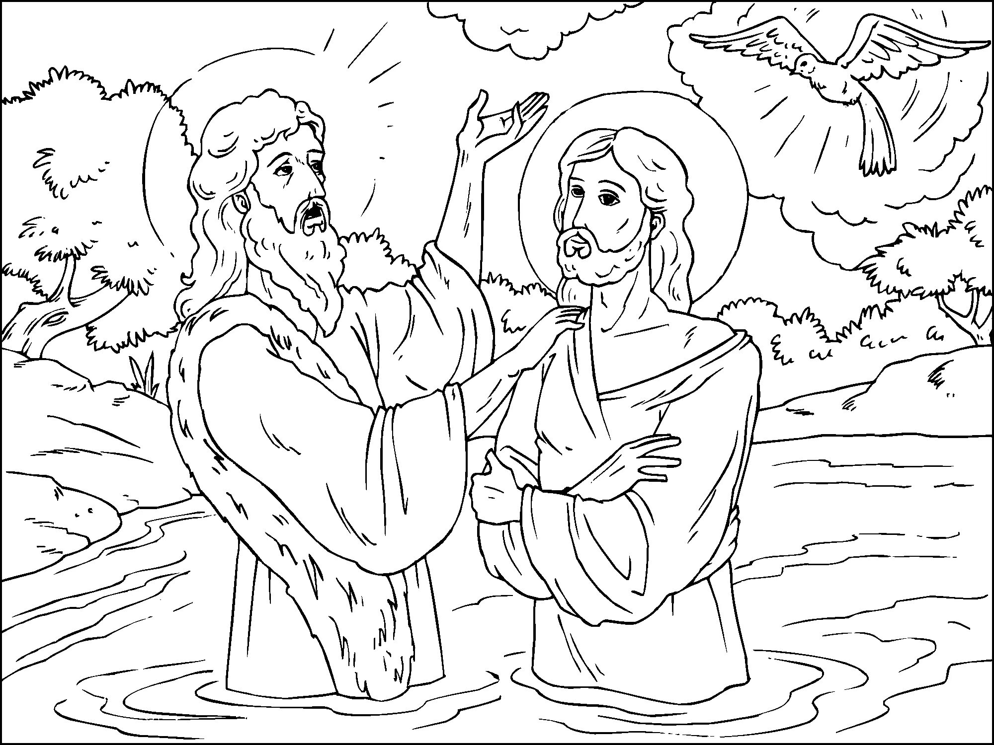 Красочная раскраска божественного крещения иисуса