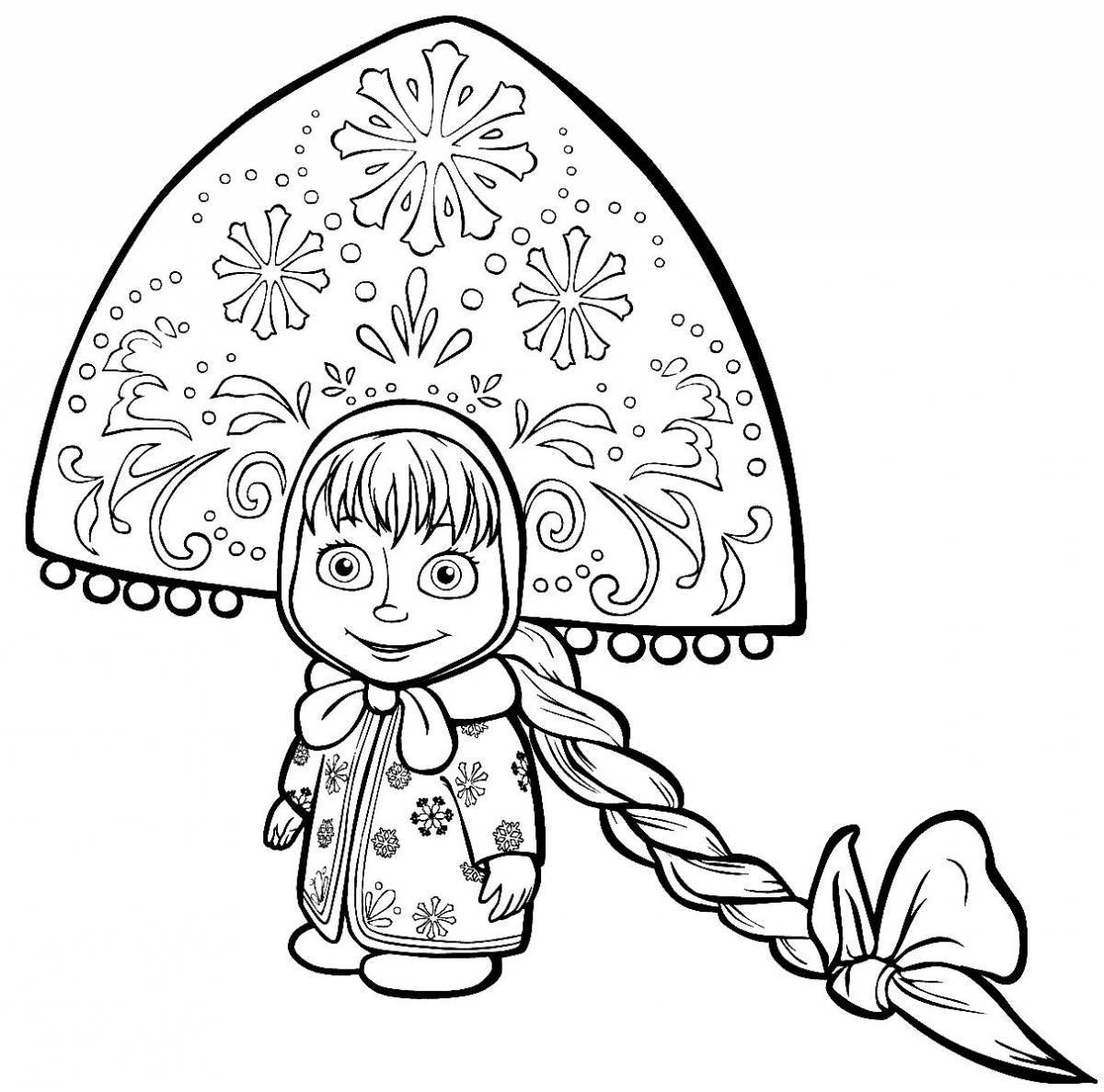 Joyful Masha doll coloring