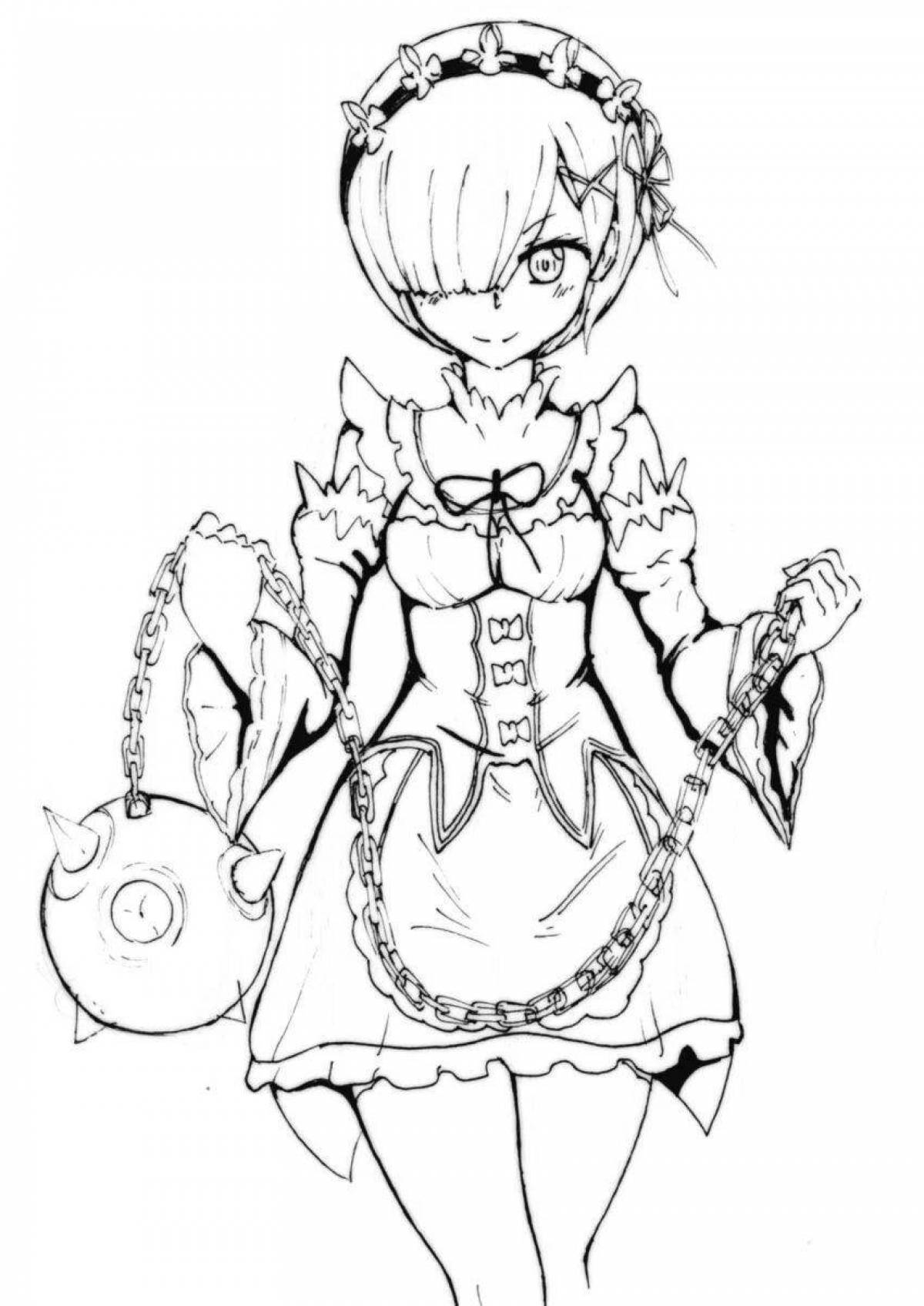Delightful anime maid coloring page