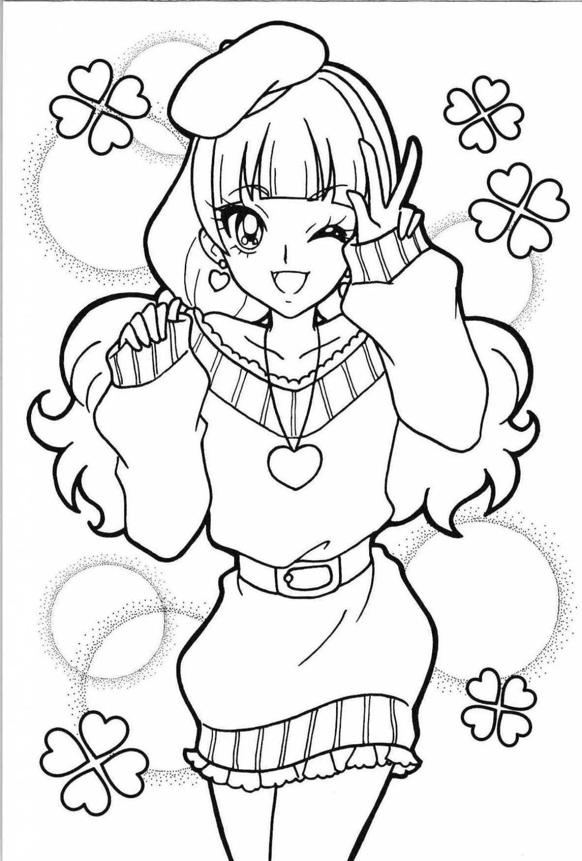 Coloring book joyful anime maid