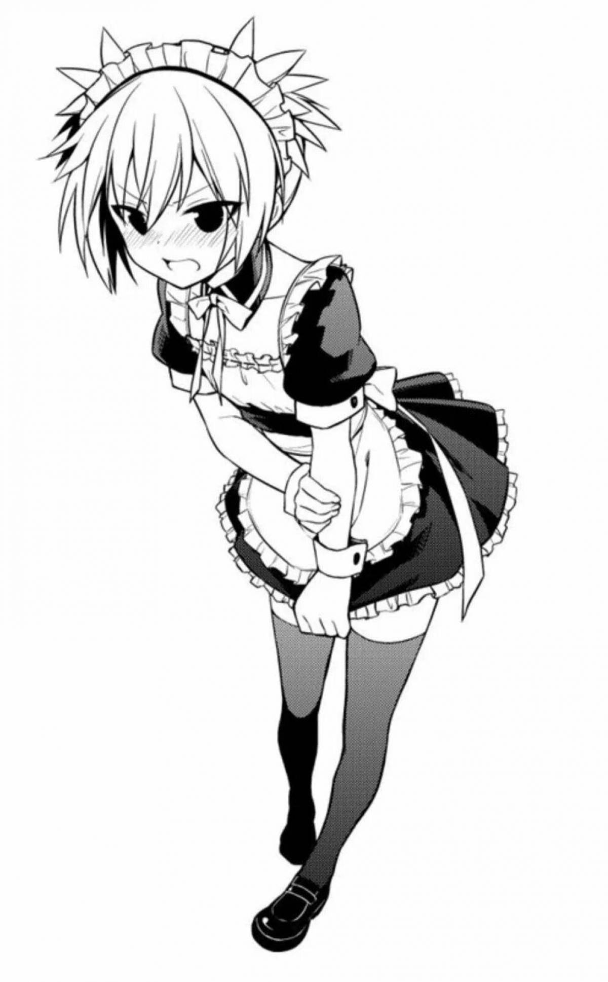 Coloring book charming anime maid