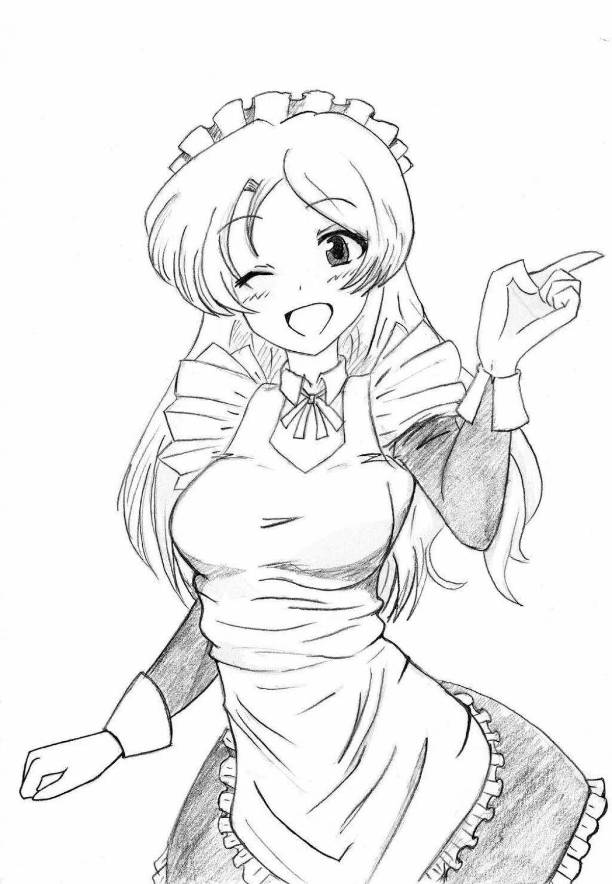 Coloring book shining anime maid