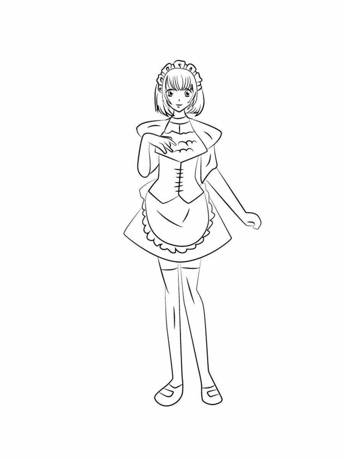 Coloring book sparkling anime maid