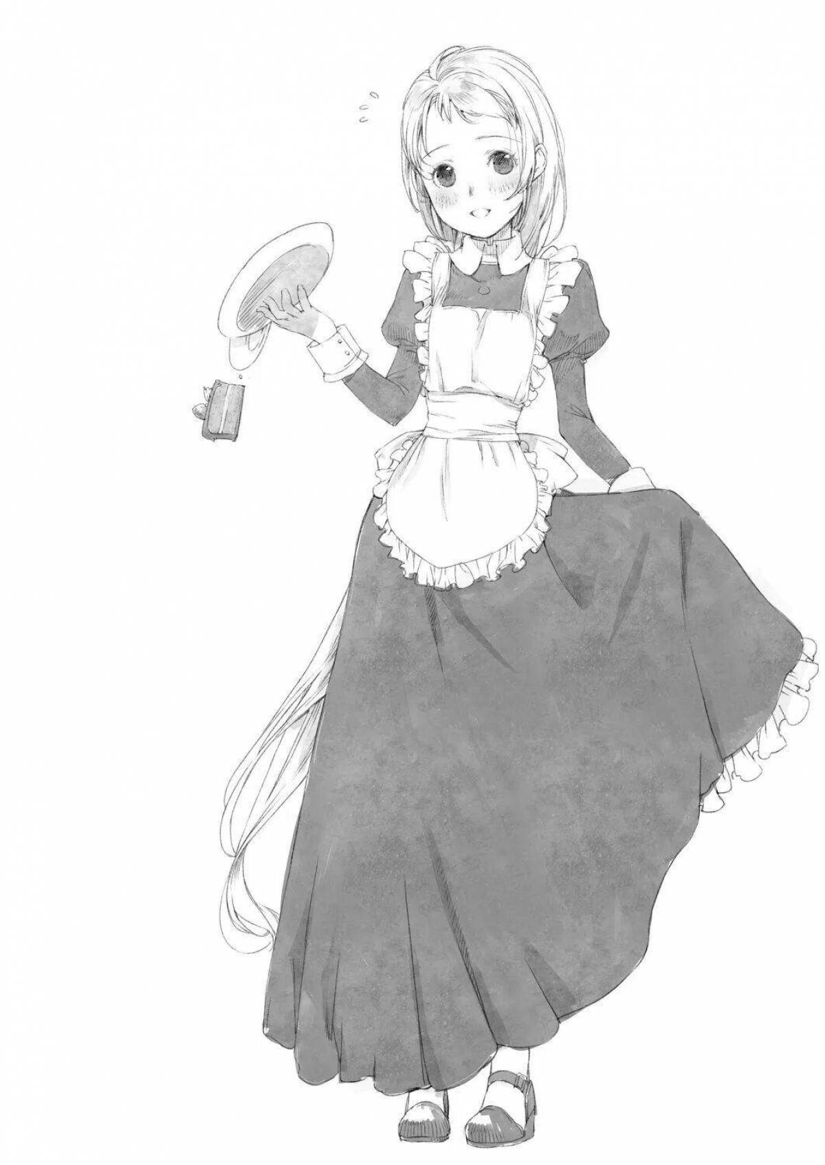 Elegant anime maid coloring book