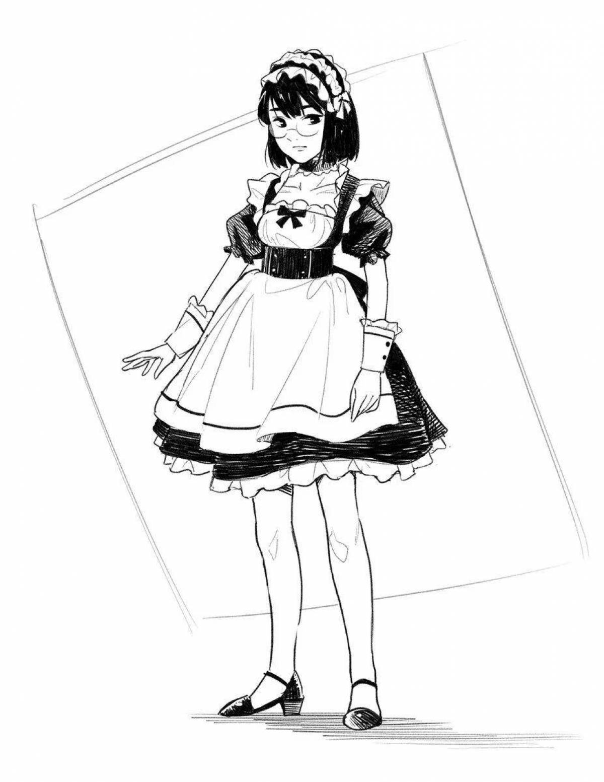 Coloring page graceful anime maid