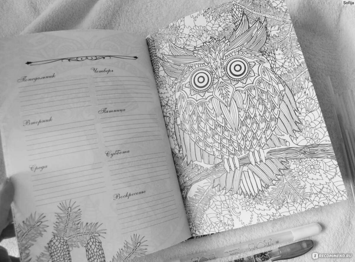 Coloring book glowing anti-stress diary
