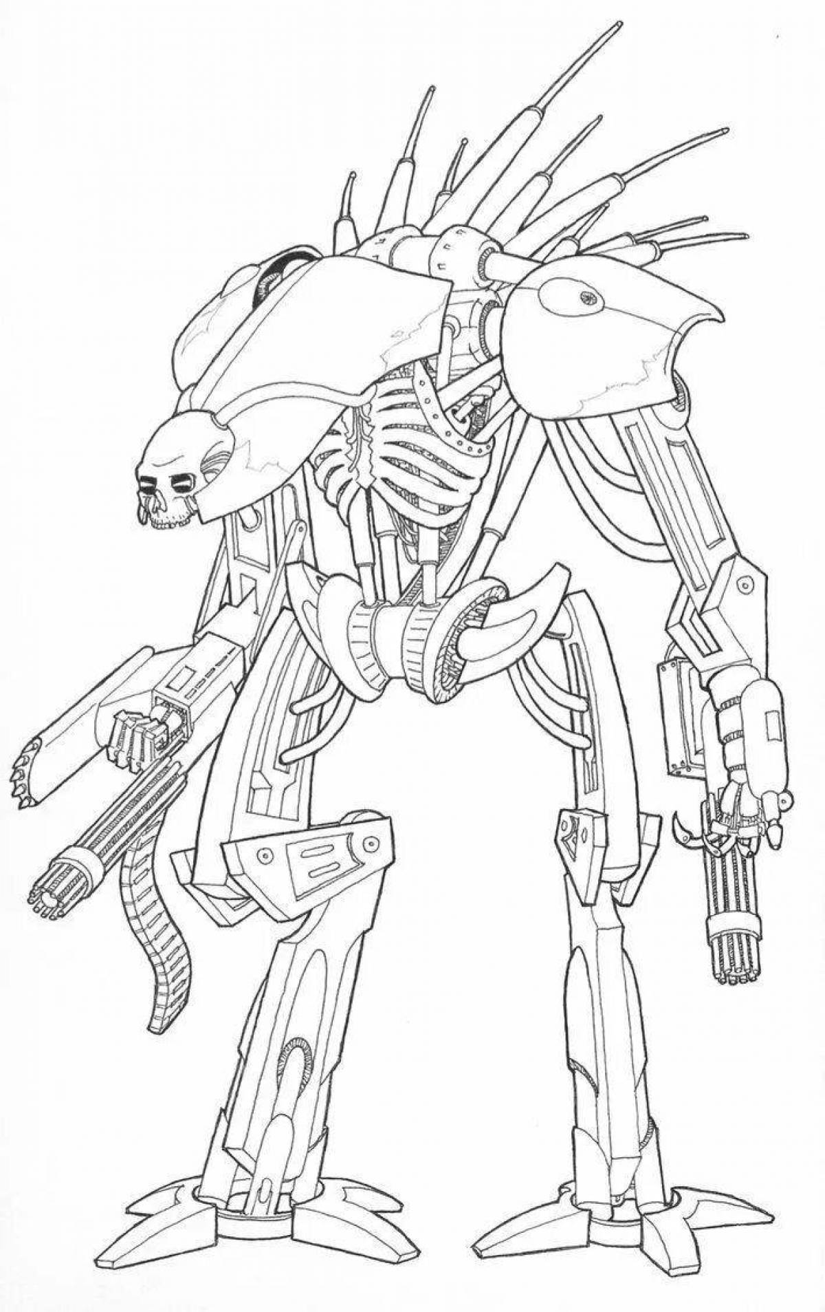 Colorful complex robot coloring page