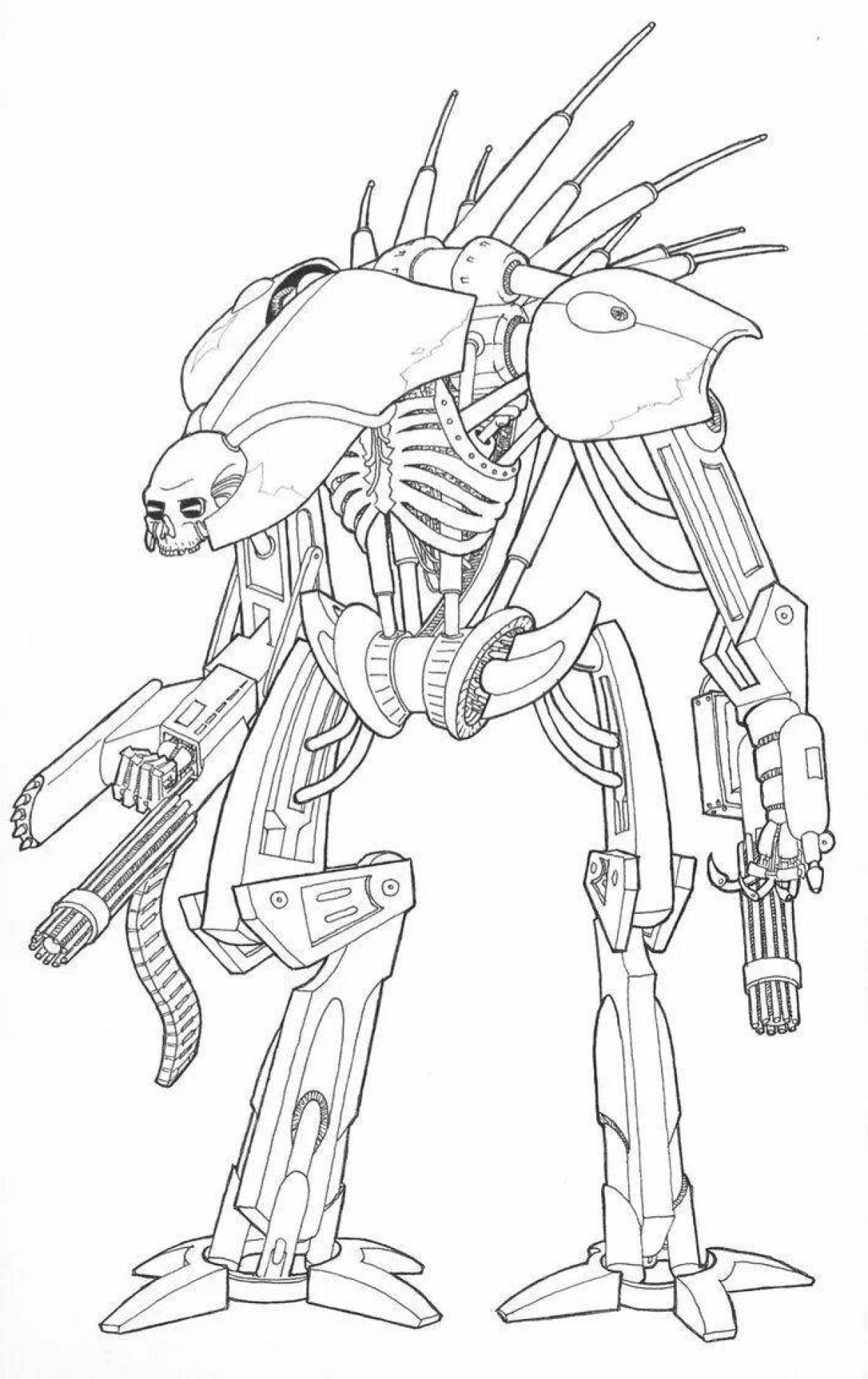 Красочная страница раскраски сложных роботов
