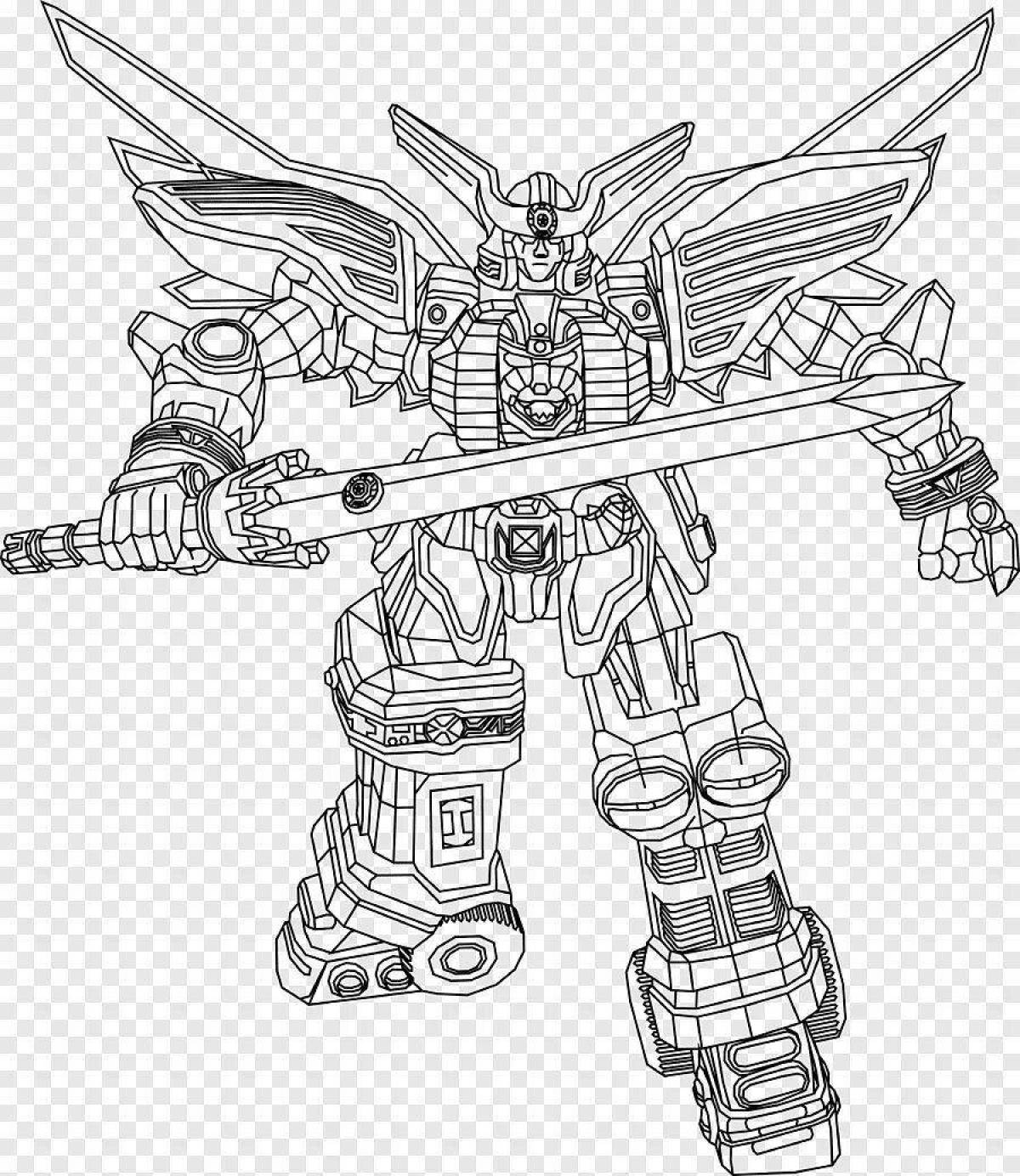 Detailed coloring page of complex robots