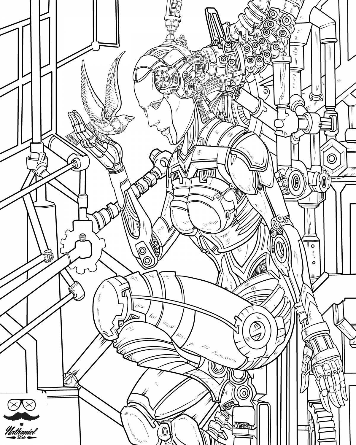 Coloring page magnanimous complex robot