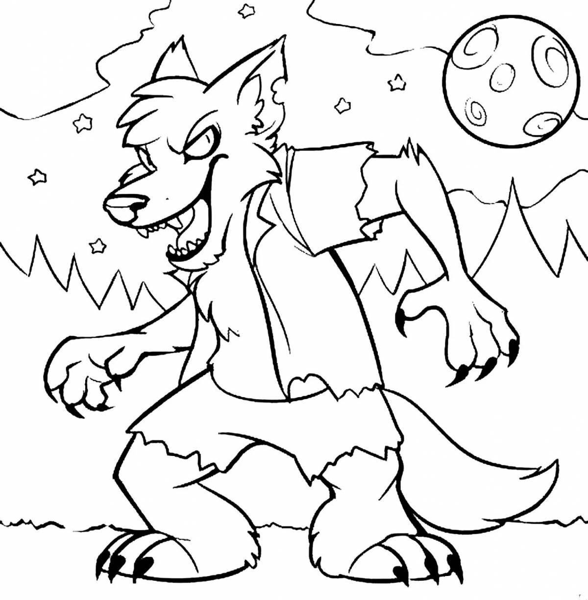 Joyful coloring cartoon wolf