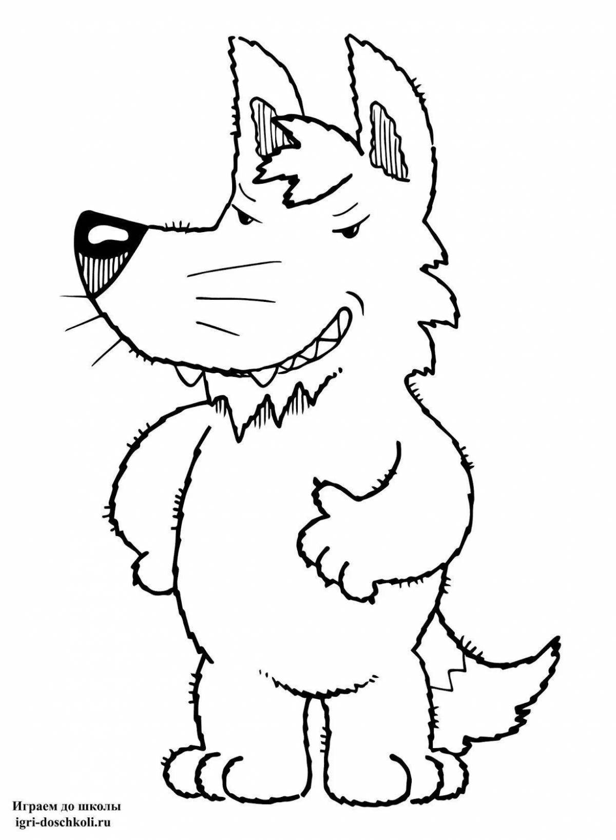 Fun coloring wolf cartoon