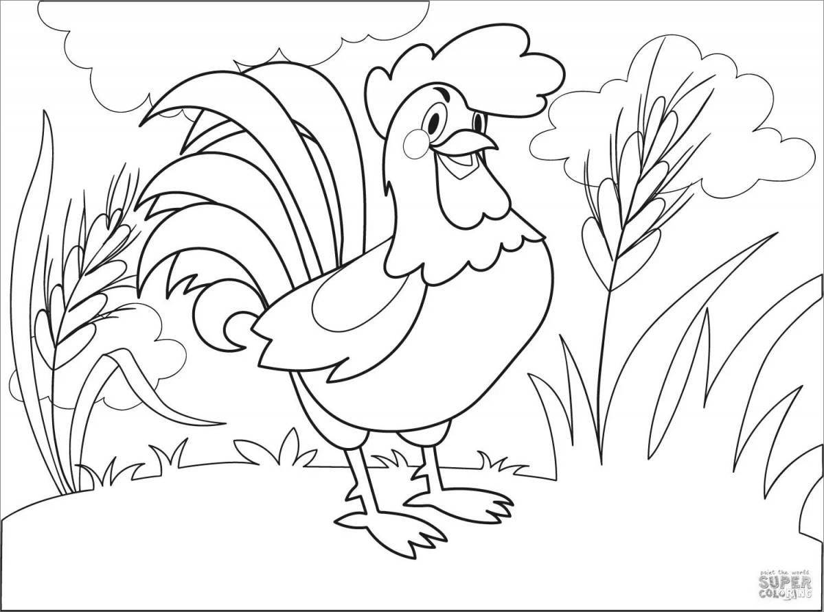 Coloring page joyful rooster