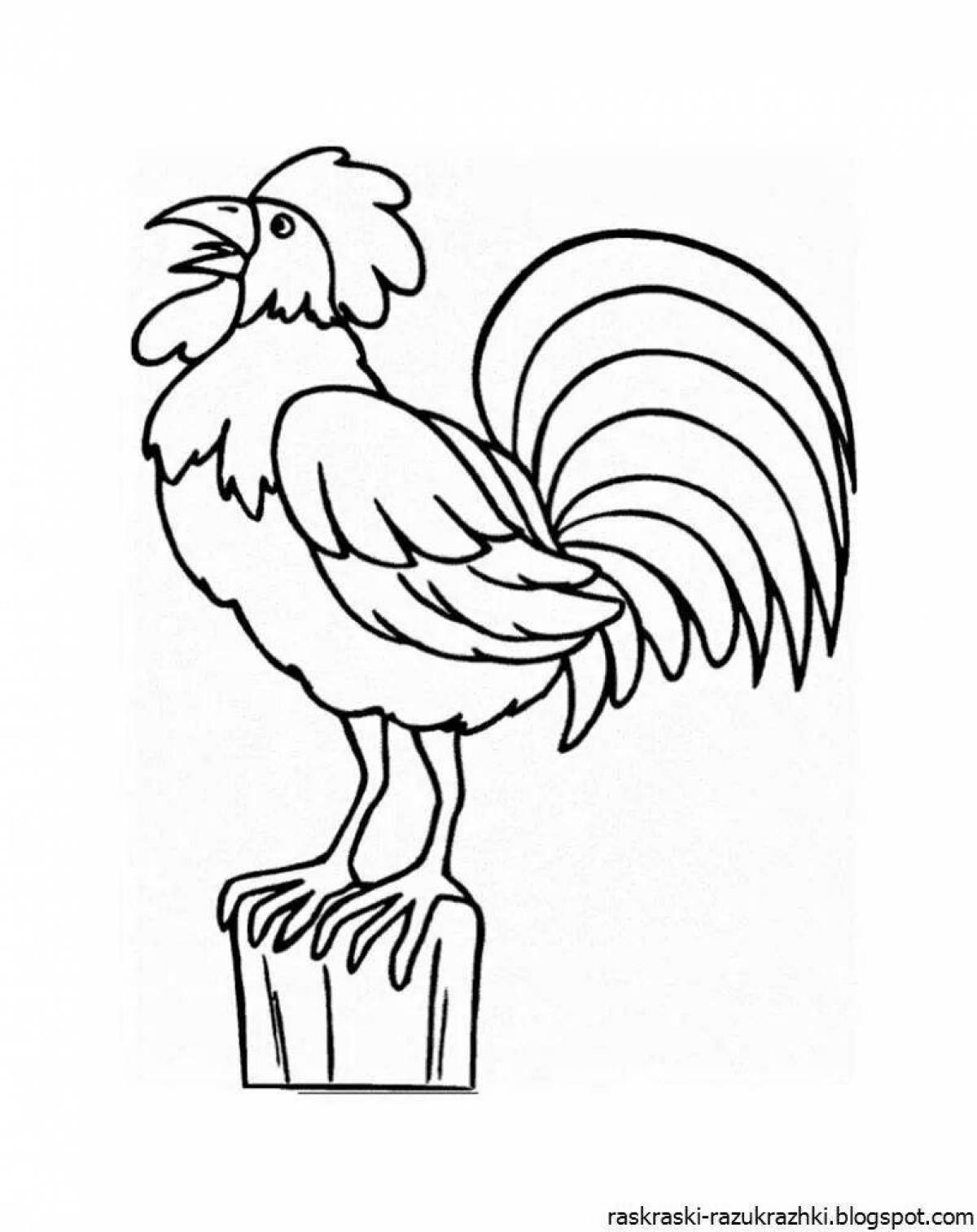 Coloring page energetic rooster