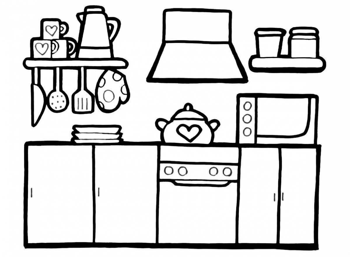 Colourful kitchen furniture coloring book