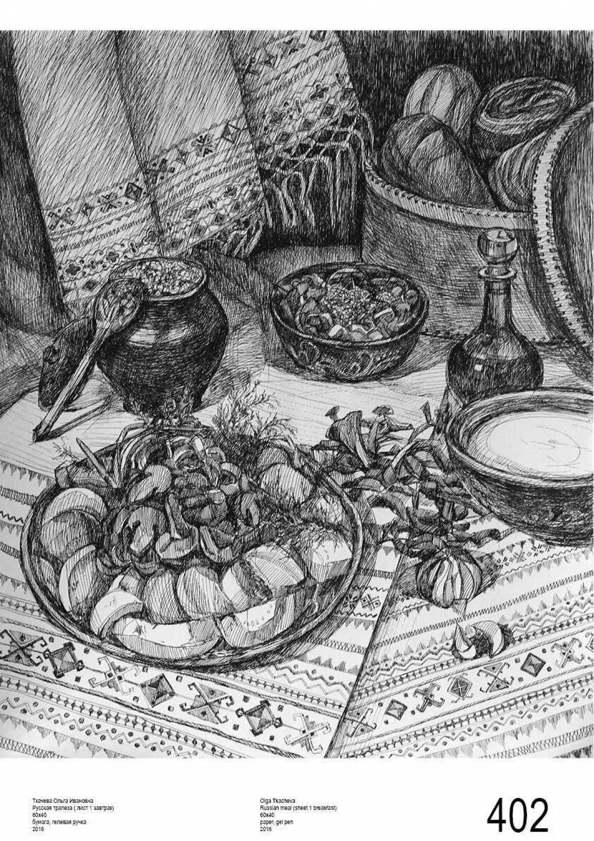 Charming Russian food coloring book
